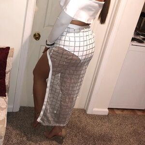 Silver Sequin Grid Skirt